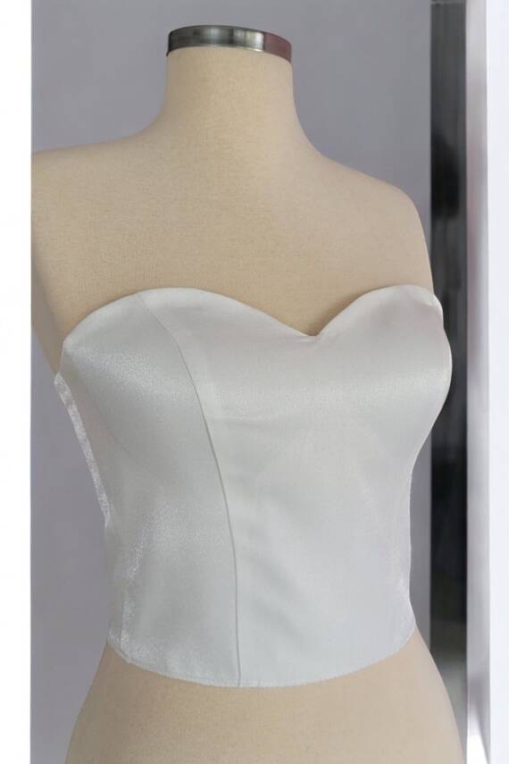 Beyaz Işık Saten Korse Büstiyer Hazır Beden Bağlamalı - 3