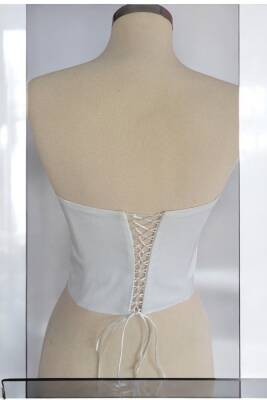 Beyaz Işık Saten Korse Büstiyer Hazır Beden Bağlamalı - 4