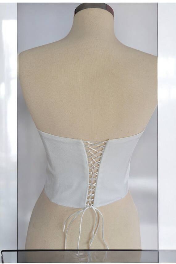Beyaz Işık Saten Korse Büstiyer Hazır Beden Bağlamalı - 4