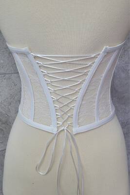 Beyaz Lez Dantel Balenli Bağlamalı Büstiyer - 3