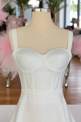 Beyaz Midi Boy Saten Gece Ve Mezuniyet Elbisesi - 5