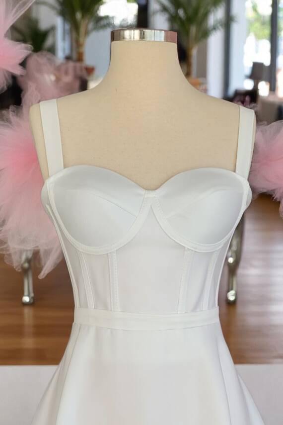 Beyaz Midi Boy Saten Gece Ve Mezuniyet Elbisesi - 5