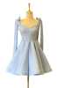 White Shoulder Tie Mini Satin Evening Dress - Thumbnail (4)