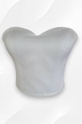 Beyaz Saten Korse Büstiyer Hazır Beden Bağlamalı