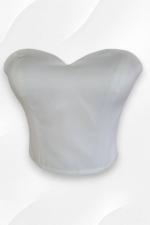 Beyaz Saten Korse Büstiyer Hazır Beden Bağlamalı - 1