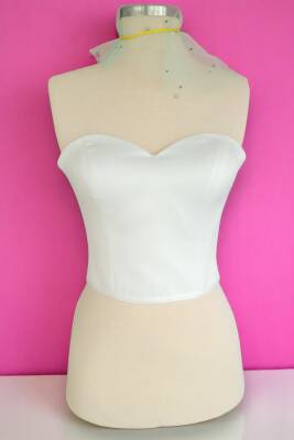 Beyaz Saten Korse Büstiyer Hazır Beden Bağlamalı - 3