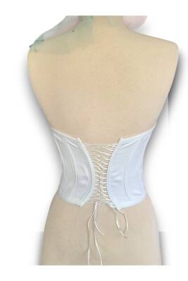 Beyaz Saten Korse Büstiyer Hazır Beden - 5