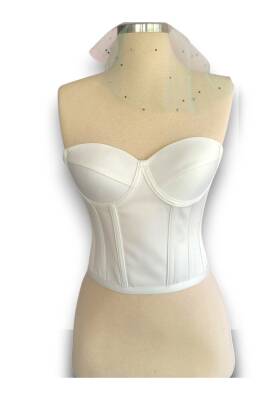 Beyaz Saten Korse Büstiyer Hazır Beden - 6
