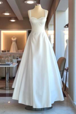 Beyaz Saten Maxi Boy Hazır Boş Abiye ve Nikah Elbisesi