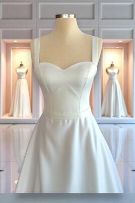 Beyaz Saten Maxi Boy Hazır Boş Abiye ve Nikah Elbisesi - 10