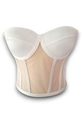 Beyaz Transparan Balenli Korse Büstiyer Gelinlik Hazır Beden