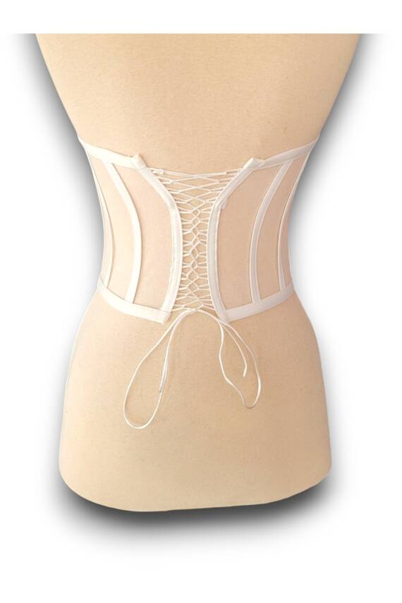 Beyaz Transparan Balenli Korse Büstiyer Gelinlik Hazır Beden - 5