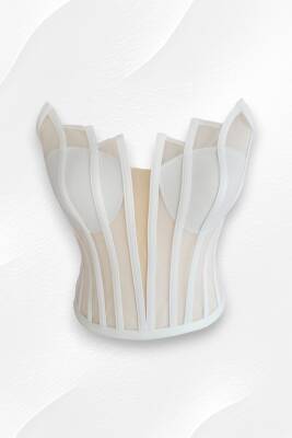 Beyaz Transparan Balenli Korse Büstiyer Gelinlik Hazır Beden - 2