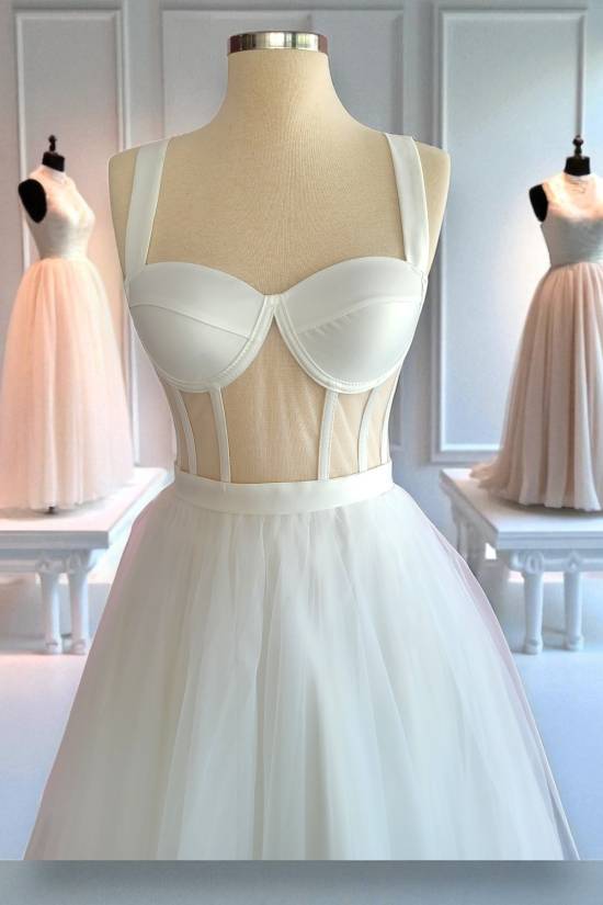 Transparan Maxi Boy Hazır Boş Tül Abiye ve Nikah Elbisesi - 3