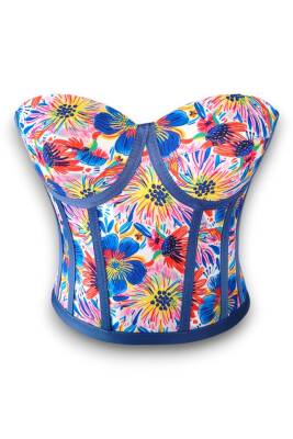 Büyük Çiçek Desenli Bağlamalı Korse Büstiyer 3094 - 2