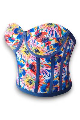 Büyük Çiçek Desenli Bağlamalı Korse Büstiyer 3094 - 3