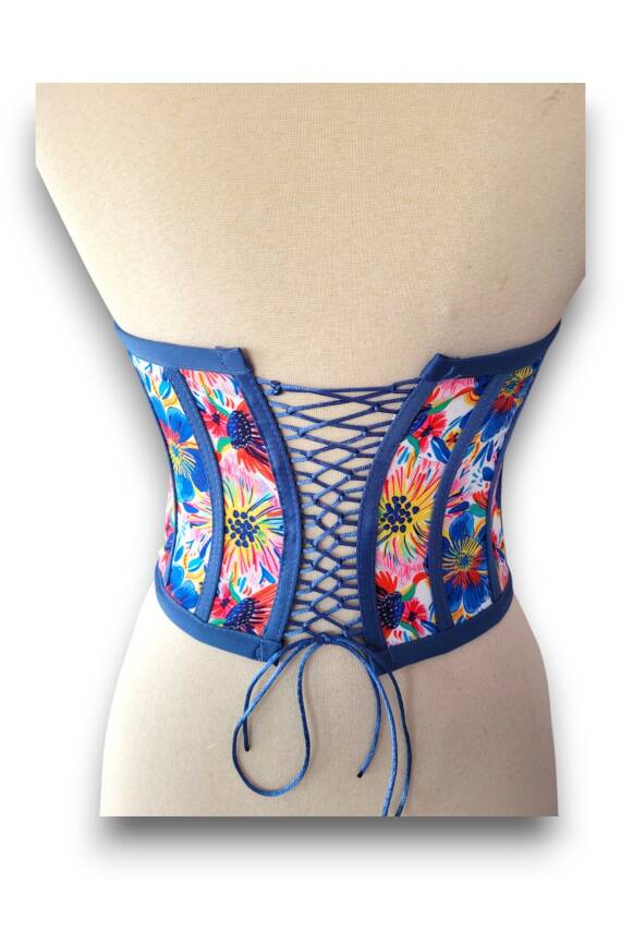 Büyük Çiçek Desenli Bağlamalı Korse Büstiyer 3094 - 4