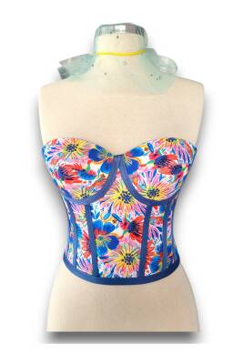 Büyük Çiçek Desenli Bağlamalı Korse Büstiyer 3094 - 5