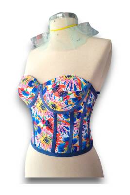 Büyük Çiçek Desenli Bağlamalı Korse Büstiyer 3094 - 6
