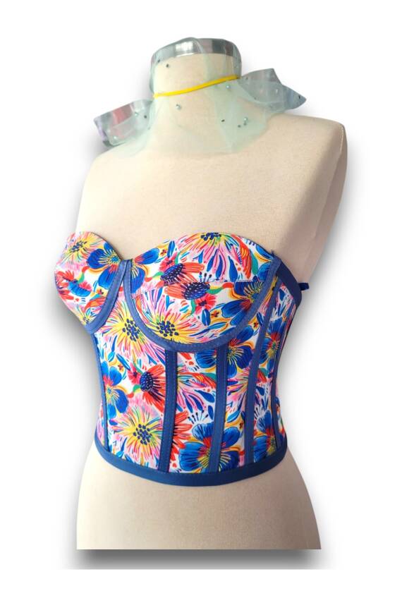 Büyük Çiçek Desenli Bağlamalı Korse Büstiyer 3094 - 6