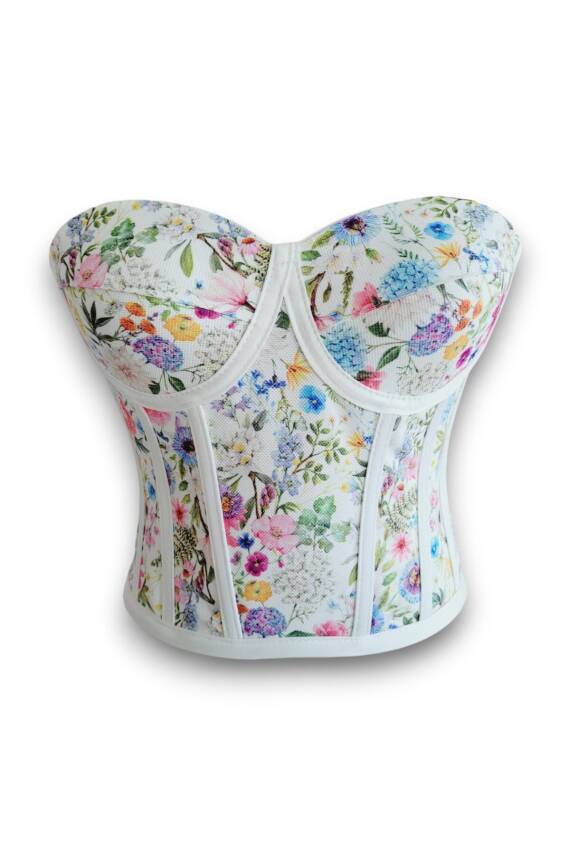 Çiçek Desenli Bağlamalı Korse Büstiyer - 2