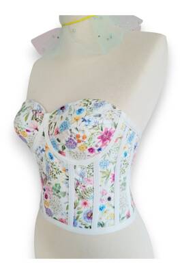 Çiçek Desenli Bağlamalı Korse Büstiyer - 4