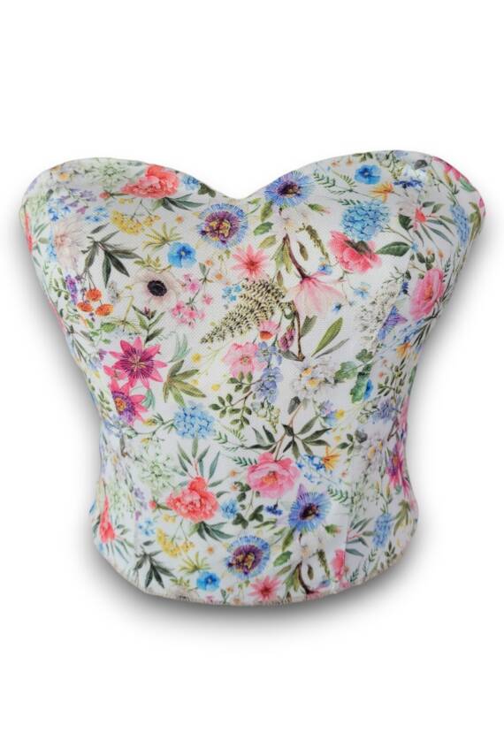 Çiçek Desenli Balenli Büstiyer - 1