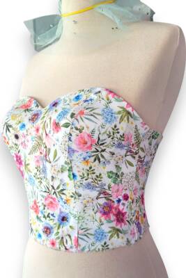 Çiçek Desenli Balenli Büstiyer - 3