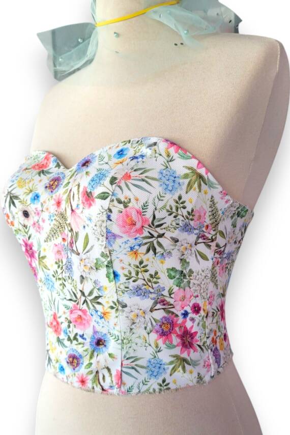 Çiçek Desenli Balenli Büstiyer - 3