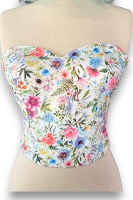 Çiçek Desenli Balenli Büstiyer - 5