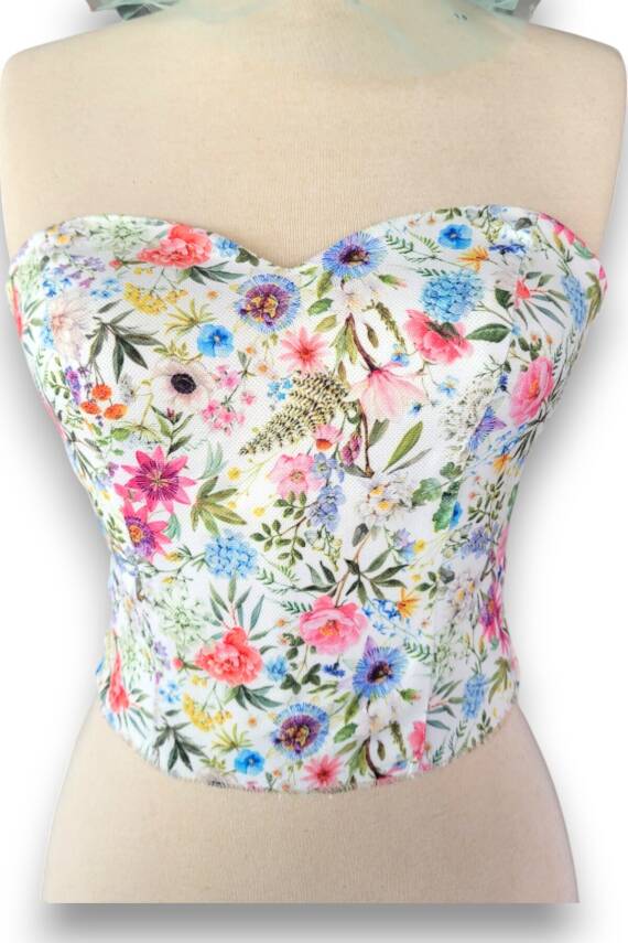 Çiçek Desenli Balenli Büstiyer - 5