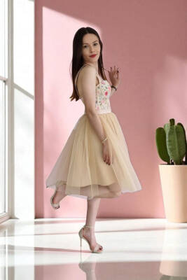 Çiçek Desenli Mini Abiye Ve Gece Elbisesi - 5