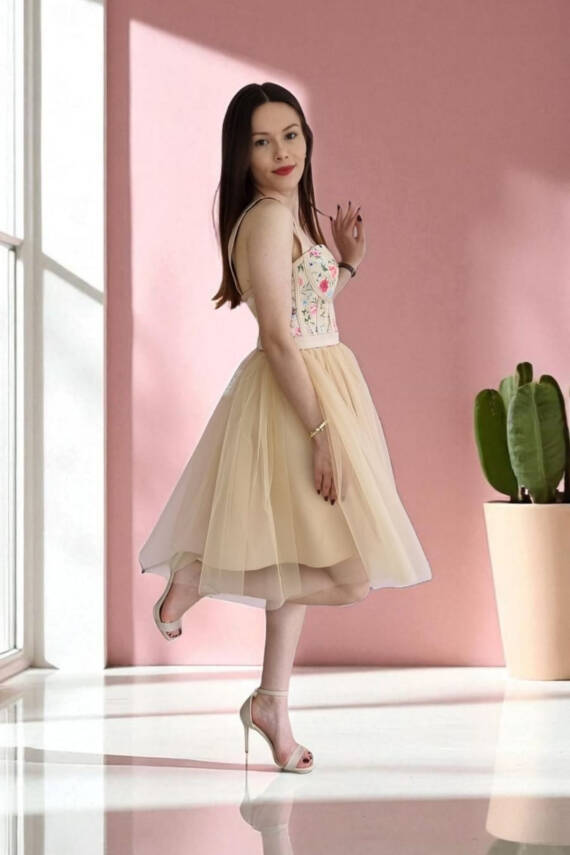 Çiçek Desenli Mini Abiye Ve Gece Elbisesi - 5