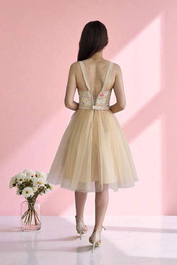 Çiçek Desenli Mini Abiye Ve Gece Elbisesi - 6