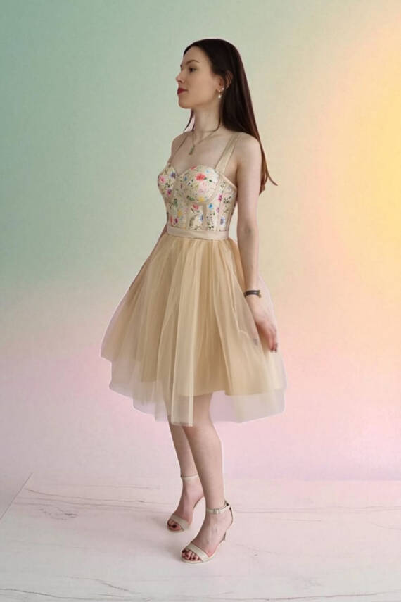 Çiçek Desenli Mini Abiye Ve Gece Elbisesi - 8