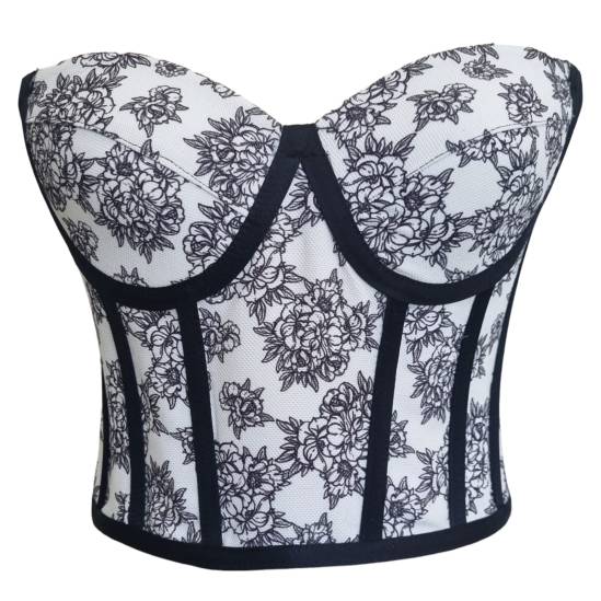 Lined Flover Pattern Structured Corset Bustier - 0