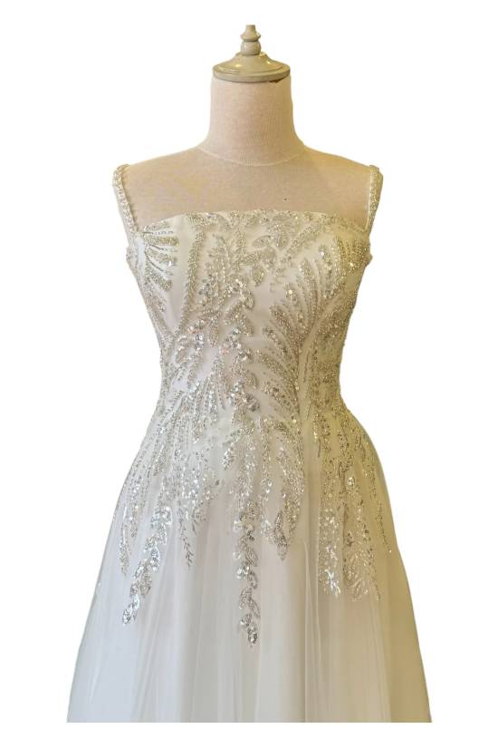 Leaf Pattern Maxi Length Wedding Dress - 0