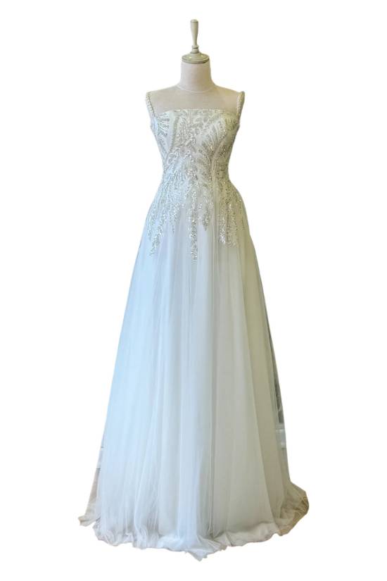 Leaf Pattern Maxi Length Wedding Dress - 1