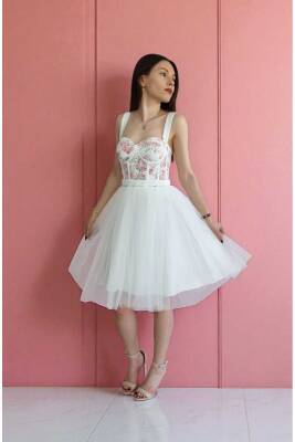 Gül Desenli Mini Abiye Ve Gece Elbisesi