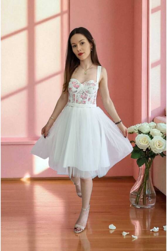 Gül Desenli Mini Abiye Ve Gece Elbisesi - 5