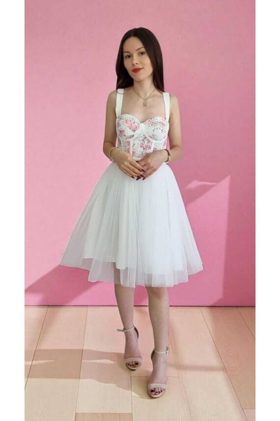 Gül Desenli Mini Abiye Ve Gece Elbisesi - 7