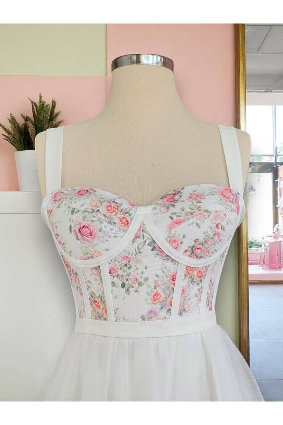 Gül Desenli Mini Abiye Ve Gece Elbisesi - 9