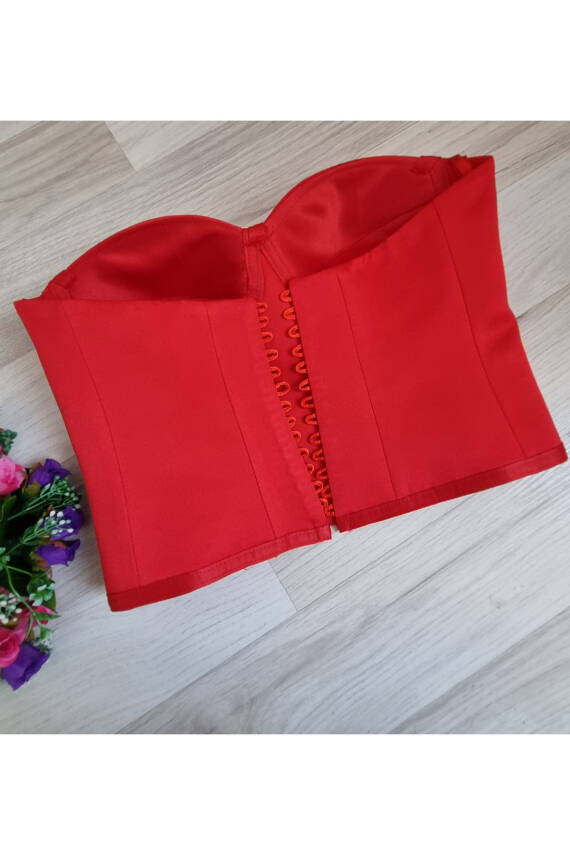Kırmızı Balenli Saten Korse Büstiyer Hazır Beden - 3