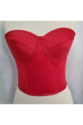 Kırmızı Balenli Saten Korse Büstiyer Hazır Beden - 4