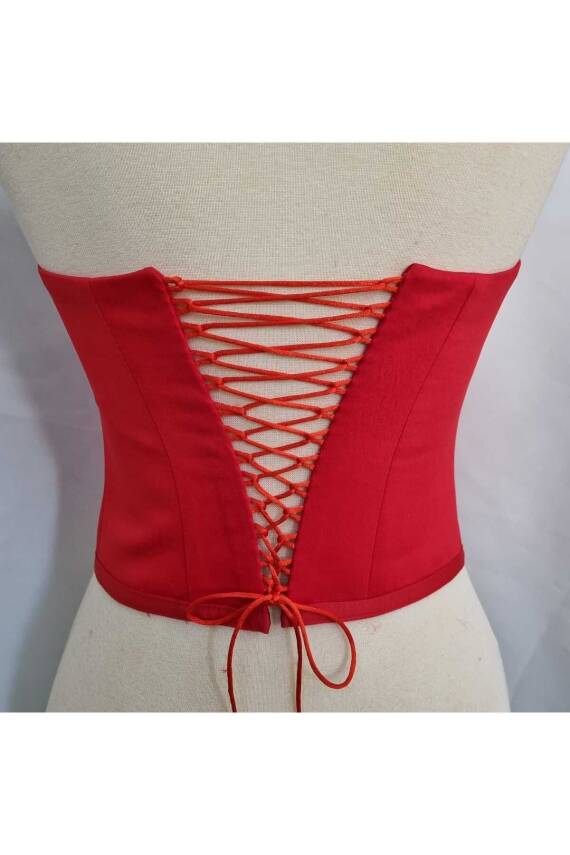 Kırmızı Balenli Saten Korse Büstiyer Hazır Beden - 5