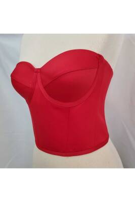 Kırmızı Balenli Saten Korse Büstiyer Hazır Beden - 7