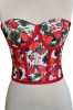 Red Floral Patterned Tie-Up Corset Bustier - Thumbnail (3)