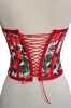 Red Floral Patterned Tie-Up Corset Bustier - Thumbnail (4)