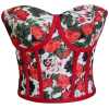 Red Floral Patterned Tie-Up Corset Bustier - Thumbnail (1)