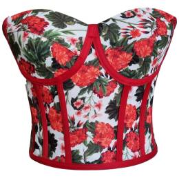Red Floral Patterned Tie-Up Corset Bustier